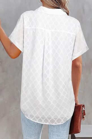 بلوزات نسائية بأكمام قصيرة وأزرار سفلية من FARYSAYS، قمصان صيفية in Kuwait