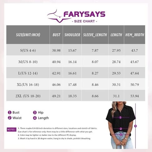 بلوزات نسائية بأكمام قصيرة وأزرار سفلية من FARYSAYS، قمصان صيفية in Kuwait