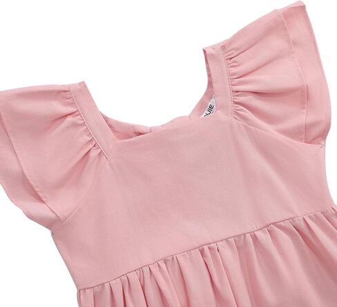 LIONJIE Girl Tie Back Ruffle Sleeve Shirt Casual Square Neck Summer Top Blouse 3-12 Years in Saudi Arabia