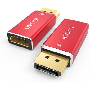 UVOOI DisplayPort to HDMI Adapter 4K UHD 1-Pack (NOT USB), DP (Display Port) to HDMI Converter Aluminum Shell Display Port Male to HDMI Female Connector - Red
