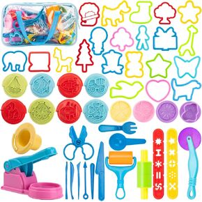 Dough Tools for Kids, 41Pcs Dough Toys Include Play Food Molds - Cupcakes, Ice Cream, Burger, Fries, Noodle, Play Bulk Pack with Roller, Cutters, Scissor, Dough Mat and Storage Bag Gifts (Tools)