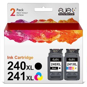ejet 240XL and 241XL Ink cartridge High Capacity [Latest Version] Replacement for Canon Ink Cartridges 240 and 241 PG 240 for Pixma MG3620 TS5120 MG2120 MG3520 MX452 MX512 MX532 MX472 Printer (2 Pack)