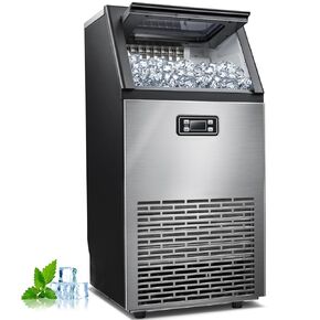 Antarctic Star Commercial Ice Makers Machine Stainless Steel Makers 100 Lbs of Ice Per 24H with 33 Pounds Storage Capacity Ice Cubes Freestanding Party/Bar/Restaurant Scoop Connection Hose Silver