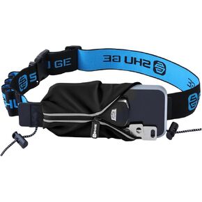 Reflective Running Belt Bib Holder with Gel Loops - Lightweight, Fits waist sizes from 25" to 43" - Ideal for Marathon, Jogging, Cycling - Runners Pouch with Pockets - Running Accessories (Black)