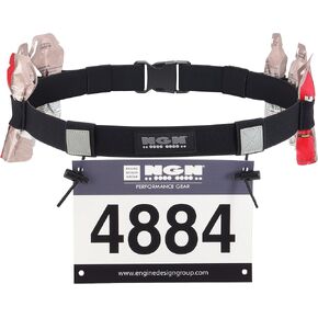 Race Number Belt for Triathlon, Marathon, Running, Cycling (10 Gel Loops) (Black)