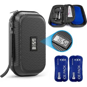 24h Insulin Cooler Travel Case Diabetic Medication Cooler for Travel with Temperature Display Refrigerated Medicine Organizer Case with 2 TSA Approved Ice Packs