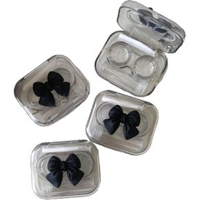 4 Pack 3D Design Cute Contact Lens Cases, Travel Eye Contacts Case Box Holder, Contact Lenses Tweezers Remover Tool Solution Bottle Kit for Daily Outdoor (3D Hearts, Black)