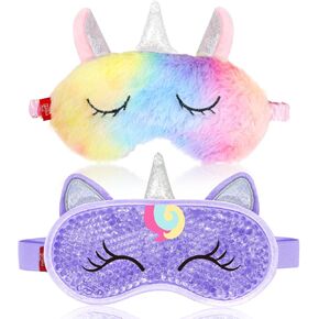 Cooling Eye Mask and Sleep Mask Eye Cover Rainbow Unicorn Girls Birthday Cute Gifts Teens Women, Cold Warm Eye Compress for Dry Eyes Spa at Home Travel Plush Blindfold Sleeping