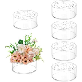 Acrylic Flower Vases for Centerpieces Round – Hewory 6" Large Clear Floral Vase with 13 Holes, 6pcs Short Box Arranger Bulk Low Base Holder for Wedding Birthday Party Events Home Dining Table Decor