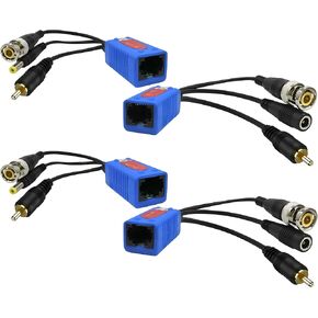 EAGLEWATCH 8 Pair Video Balun with Power Supply, BNC to Cat5 Adapter, BNC to RJ45 Converter, 1080P-8MP Analog Camera Ethernet Transceiver - Compact (Blue)