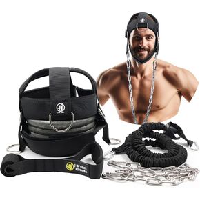 J Bryant Multifunctional Neck Head Harness Weight Lifting Training with Resistance Bands, Door Anchor and Chain, Full Range Muscle Workout