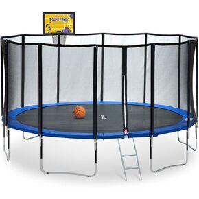ExacMe 15FT Trampoline Outdoor with Basketball Hoop for Kids, 400LB Weight Limit, Backyard Trampoline with Enclosure, Wind-Stand Carbon Fiber Rail Support Net, L15+BH
