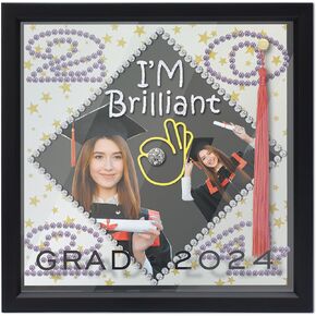 MIMOSA MOMENTS Grad 2024 Black Square Shadow Box Frame, 11x11 Shadowbox Display Case Picture Frame with lamininated Printed Fabric,Memorabilia Bouquet Medals Military Photos Memory Box for Wall &Desk