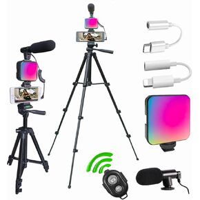 Peanutech Vlogging kit for iPhone, YouTube Starter Kit, Vlogging Camera kit with RGB Light Extendable Tripod Shotgun Microphone Jack Adapter Remote for iPhone Samsung Phone Camera