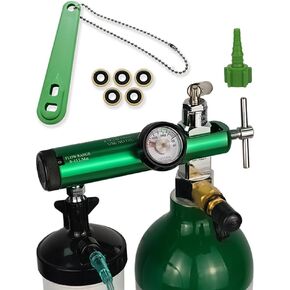 Brass Integral 50 PSI O2 Extended Regulator for Oxygen Cylinder CGA 870 Connection 0~15 Liters Per Minute DISS Outlet includes 1 Wrench 5 Brass Yoke Washer Seals 1 Oxygen Tubing Swivel Nipple