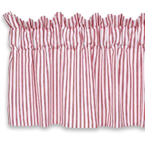 Cackleberry Home Red and White Ticking Stripe Valance Curtain Woven Cotton Lined 54 Inches W x 17 Inches L