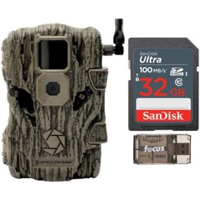 Stealth Cam Fusion X 26MP Trail Camera (AT and T, 4-Pack) with 32GB SD Card (4-Pack) and Card Reader (9 Items)