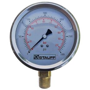 SPG Series 4" Face Pressure Gauge, 0-3000psi Pressure Range, 1/2 NPT, Stem Mounted Style