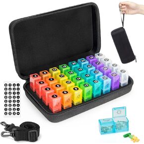 Monthly Pill Organizer 2 Times a Day with Weekly Pill Bag 2 Times a Day, 30 Day Pill Box Organizer with 32 Daily Compartments, One Month Pill Box Organizer with Hard Travel Case 31 Days Pill Organizer