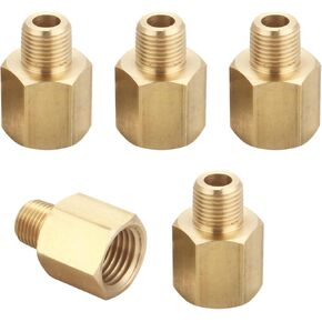 Brass Pipe Fitting, Adapter, 1/8 Inch NPT Male Pipe x 1/4 Inch NPT Female Pipe, Pack of 5
