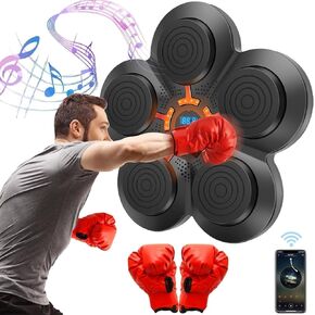 Musical Boxing Machine with Boxing Gloves Wall Mounted Smart Bluetooth Musical Boxing Machine for Home Fitness and Home Entertainment Gift, Black Red
