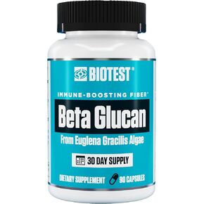 Biotest Beta Glucan Immune-Boosting Fiber 600mg - Euglena Gracilis Algae Source - (30 Day Supply) 90 Capsules
