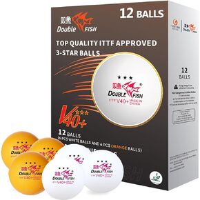 DOUBLE FISH Ping Pong Balls - White & Orange 3-Star Table Tennis Balls - High Performance V40+ ABS Balls Ultimate Durability Training Balls 12 Pack