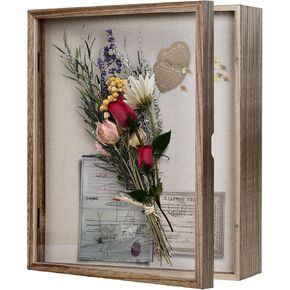 Shadow Box Display Case 13 x 16 Flowers Wooden Memory Boxes, Medal Wedding Bouquet Memorabilia s Photos Memory Box for Keepsakes 10 Pins and 2 Screws