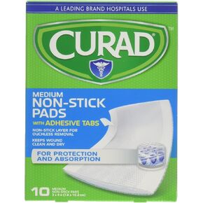 Curad Non-Stick Pads with Adhesive Tabs â€“ 3â€³ x 4â€³ in, 10 Each (Pack of 2)