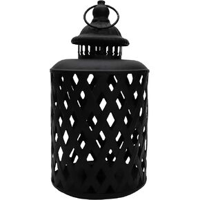 Metal Rustic Candlestick Decorative Lanterns in/Outdoor Candle Lantern Hanging Lanterns, Carved hollow Vintage Romantic Candlelight Dinner Candle Holders for Wedding Party Decor (Black)