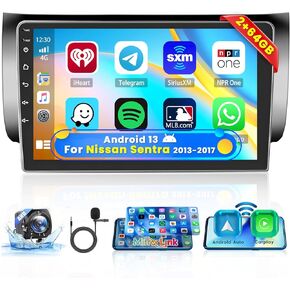 Roinvou 2+64G Android CarPlay Stereo لـ 2013-2017 Nissan Sentra، راديو CarPlay لاسلكي مدمج مع Android Auto، شاشة لمس 10.1 بوصة في لوحة القيادة GPS ودعم مرآة Link BT FM RDS AHD in Kuwait