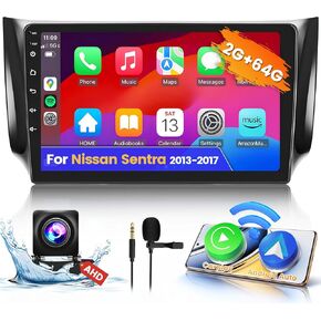 Roinvou 2+64G Android CarPlay Stereo for 2013-2017 Nissan Sentra, Built-in Wireless CarPlay Radio with Android Auto, 10.1'' Touch Screen in-Dash GPS Navigation Support Mirror Link BT FM RDS AHD