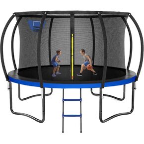 Trampoline 12FT 14FT, Outdoor Trampolines for Kids and Adults, Recreational Trampoline with Basketball Hoop & Enclosure Net, Round Trampoline for Backyard Heavy Duty