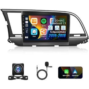 [2+32G] ستيريو سيارة Android 13 لسيارة Hyundai Elantra 2016-2018 مع Apple Carplay اللاسلكي وAndroid Auto، راديو سيارة بشاشة تعمل باللمس 9 بوصة مع GPS WiFi Bluetooth FM/RDS Radio SWC AUX-in+AHD كاميرا احتياطية