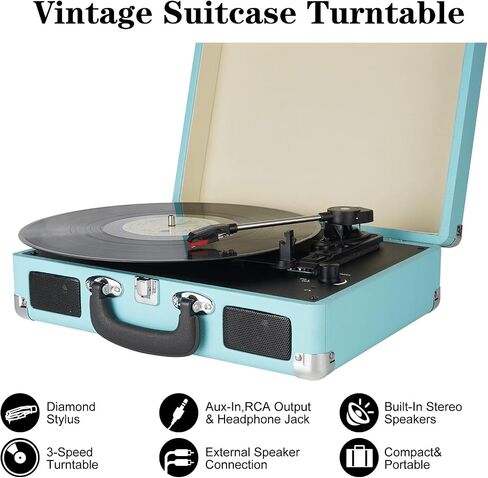 Vinyl Record Player Bluetooth Turntable with 2 Built-in Speakers 3-Speed Vintage LP Player, Support Bluetooth in RCA Out Aux in Headphone Jack in Saudi Arabia
