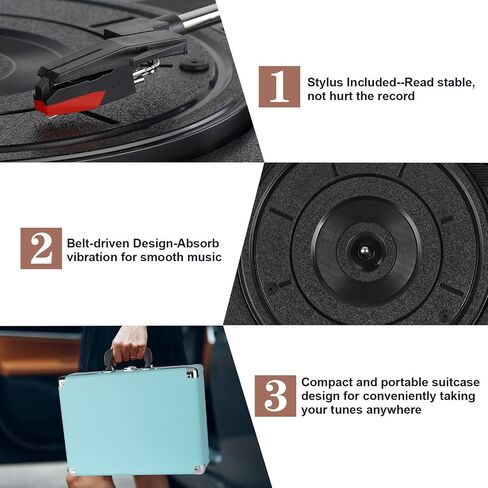 Vinyl Record Player Bluetooth Turntable with 2 Built-in Speakers 3-Speed Vintage LP Player, Support Bluetooth in RCA Out Aux in Headphone Jack in Saudi Arabia