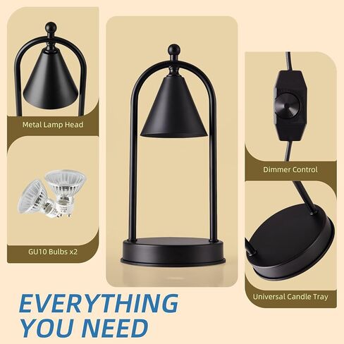 Candle Warmer Lamp with 2 Bulbs, Dimmable Electric Candle Warmer, Home Decor Candle lamp, Melted Wax Candle Warmer for Scented Jar Candles, House Warming Gift, Bedroom Decor for New Home (Black) in Saudi Arabia