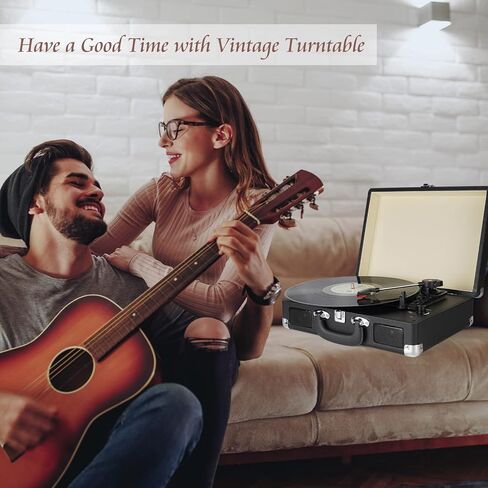 Vinyl Record Player Bluetooth Turntable with 2 Built-in Speakers 3-Speed Vintage LP Player, Support Bluetooth in RCA Out Aux in Headphone Jack in Kuwait