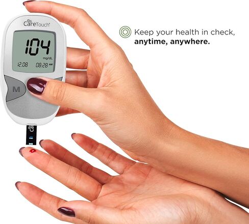 مجموعة أدوات مراقبة نسبة السكر في الدم من Care Touch - مجموعة أدوات اختبار مرض السكري + 1 جهاز قياس السكر في الدم، 50 شريط اختبار اللمس للعناية بسكر الدم، 1 جهاز وخز، 100 أداة إبر تعمل باللمس، حقيبة سفر لجهاز قياس نسبة السكر في الدم in Kuwait