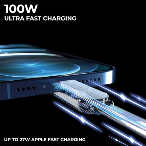 كابل شحن متعدد Rolling Square inCharge XL 6 في 1، كابل USB محمول وUSB-C مع قوة شحن فائقة السرعة 100 وات، 6.5 قدم/2 متر، أبيض جليدي in Kuwait