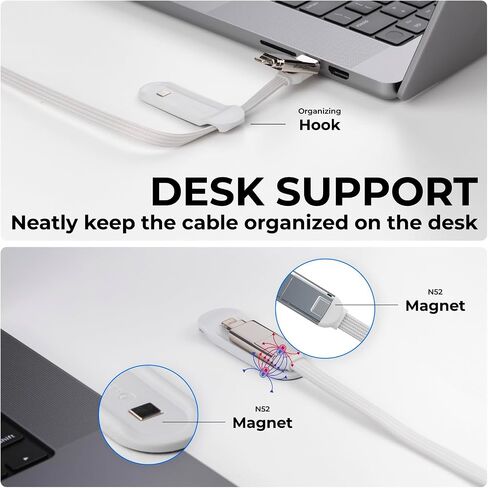كابل شحن متعدد Rolling Square inCharge XL 6 في 1، كابل USB محمول وUSB-C مع قوة شحن فائقة السرعة 100 وات، 6.5 قدم/2 متر، أبيض جليدي in Kuwait