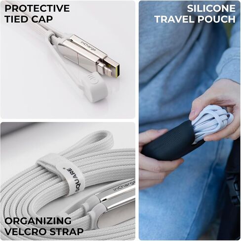 كابل شحن متعدد Rolling Square inCharge XL 6 في 1، كابل USB محمول وUSB-C مع قوة شحن فائقة السرعة 100 وات، 6.5 قدم/2 متر، أبيض جليدي in Kuwait
