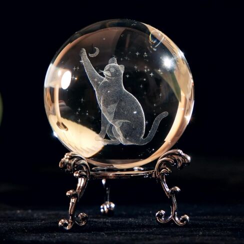 60mm 3D Laser Cat Crystal Ball Paperweight Cat Stuff for Cat Lovers Glass Kitten Collectibles in Saudi Arabia