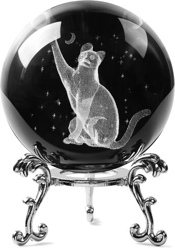 60mm 3D Laser Cat Crystal Ball Paperweight Cat Stuff for Cat Lovers Glass Kitten Collectibles in Saudi Arabia