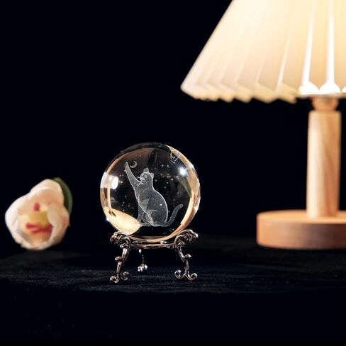 60mm 3D Laser Cat Crystal Ball Paperweight Cat Stuff for Cat Lovers Glass Kitten Collectibles in Saudi Arabia