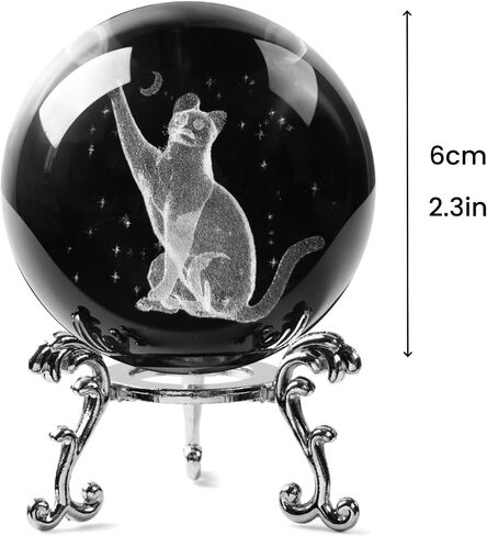 60mm 3D Laser Cat Crystal Ball Paperweight Cat Stuff for Cat Lovers Glass Kitten Collectibles in Saudi Arabia