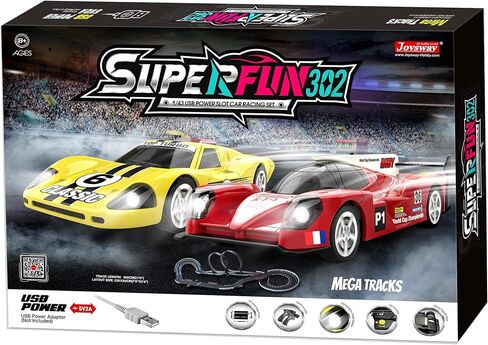 Joysway: SuperFun 201-1/43 USB Power Slot Car Racing Set, Layout Size: 51"x23", LED Headlights, Lap Counter, Ages 8+ in Kuwait