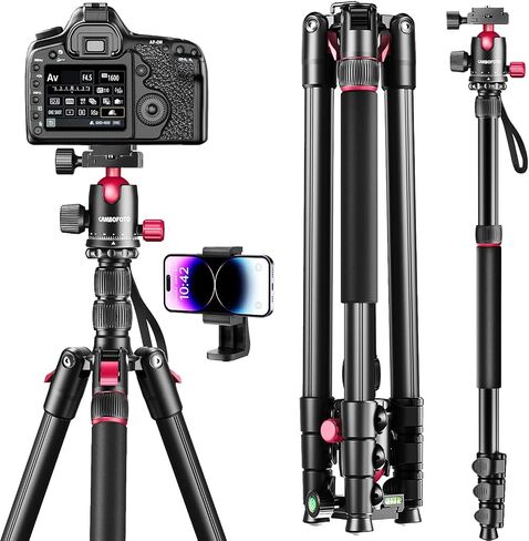CAMBOFOTO 80"/205cm Camera Tripod, Aluminum Ball Head Tripod for Camera | Travel Tripod with 1/4" QR plate, Detachable Monopod, 33Lbs Load, for DSLR/Camcorder/Binoculars/Telescope/Spotting Scope in Saudi Arabia