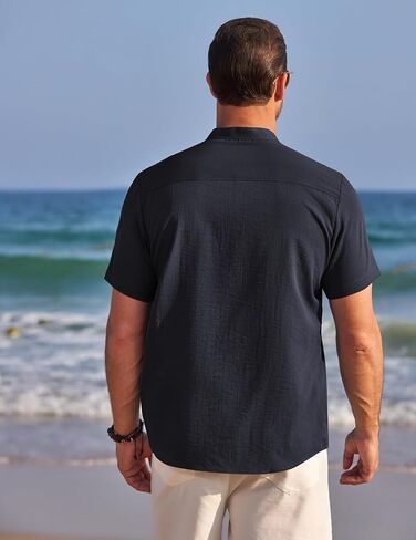 COOFANDY Men's Henley Shirts Band Collar Short Sleeve Shirt Casual Summer Beach Shirt Hippie T Shirt Fashion Hawaiian Shirt in Kuwait