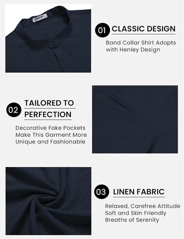 COOFANDY Men's Henley Shirts Band Collar Short Sleeve Shirt Casual Summer Beach Shirt Hippie T Shirt Fashion Hawaiian Shirt in Kuwait